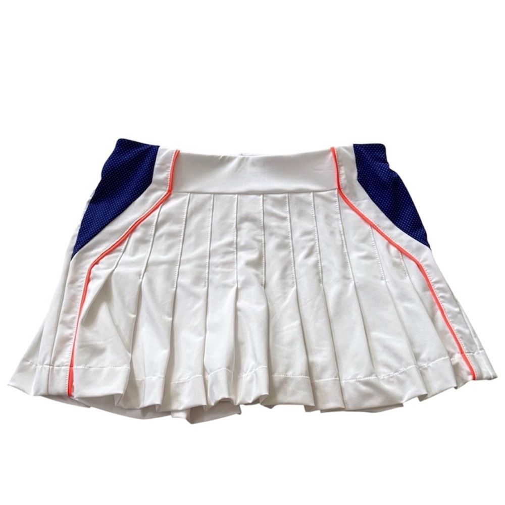 Lucky In Love White, Blue & Orange Pleated Athletic Skirt Skort Size Small